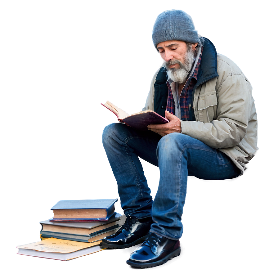 Homeless Man With Book Png Cxh39