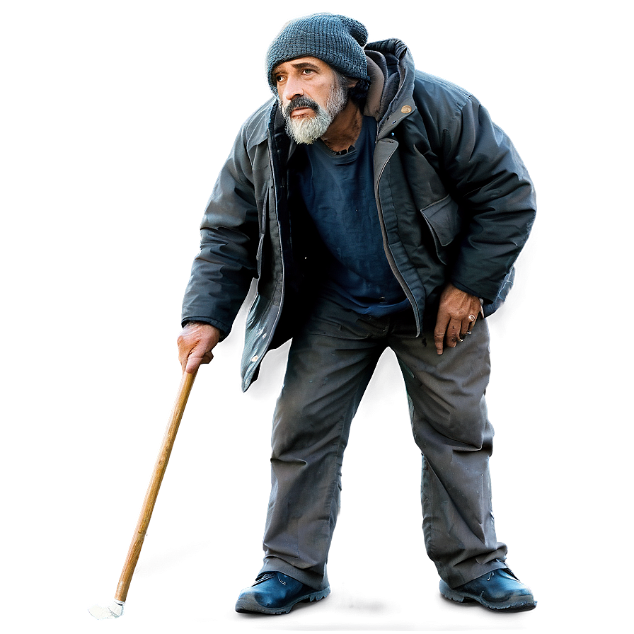 Homeless Man With Cane Png Enr