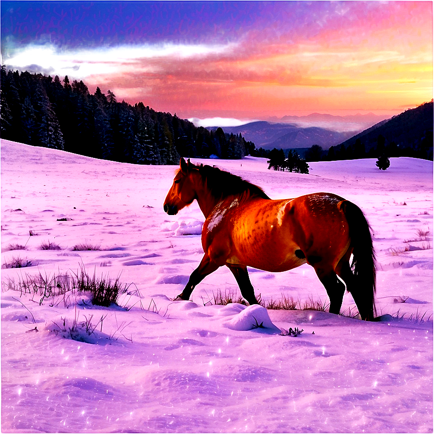 Horse In Snowy Landscape Png Clx12