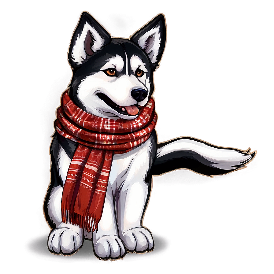 Husky With Scarf Winter Png 06112024