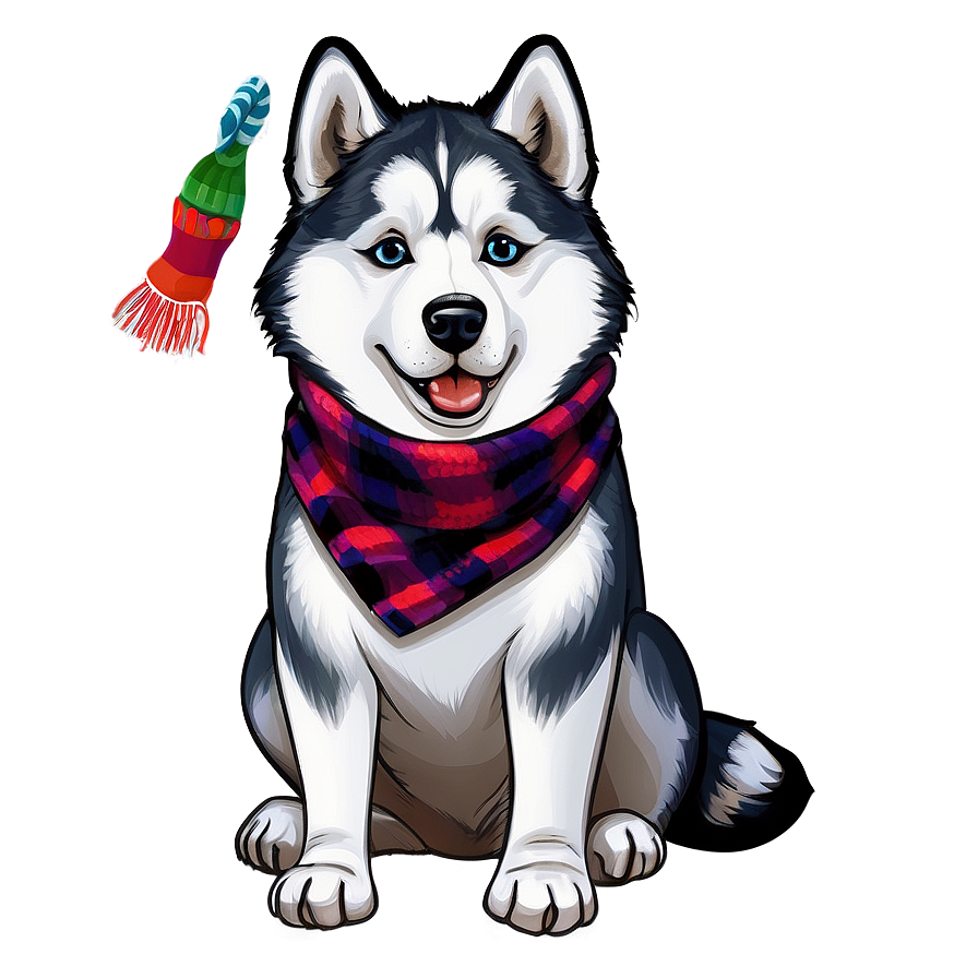 Husky With Scarf Winter Png Mjc50