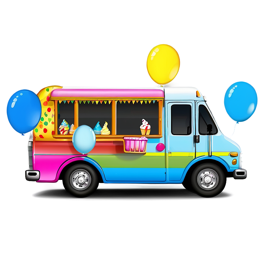 Ice Cream Truck With Balloons Png Xxo