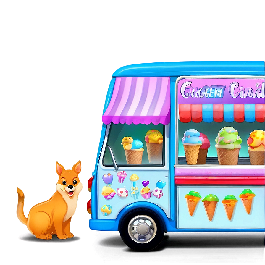 Ice Cream Truck With Cute Animals Png Hfd