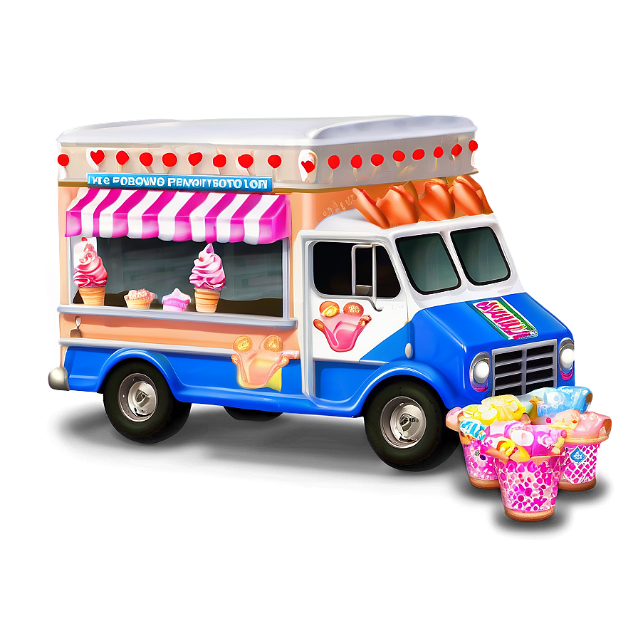 Ice Cream Truck With Flags Png 10