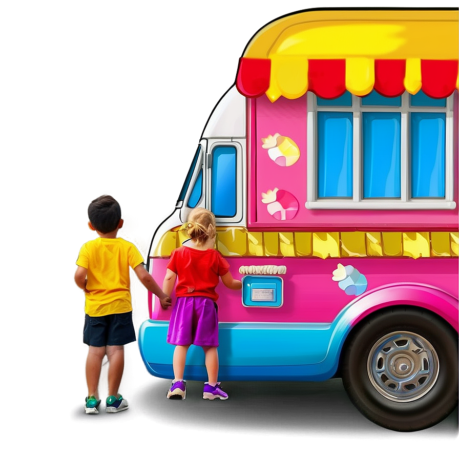 Ice Cream Truck With Kids Queue Png Gqn