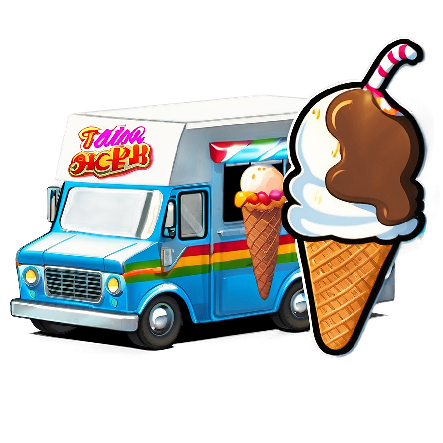 Ice Cream Truck With Mascot Png Iux