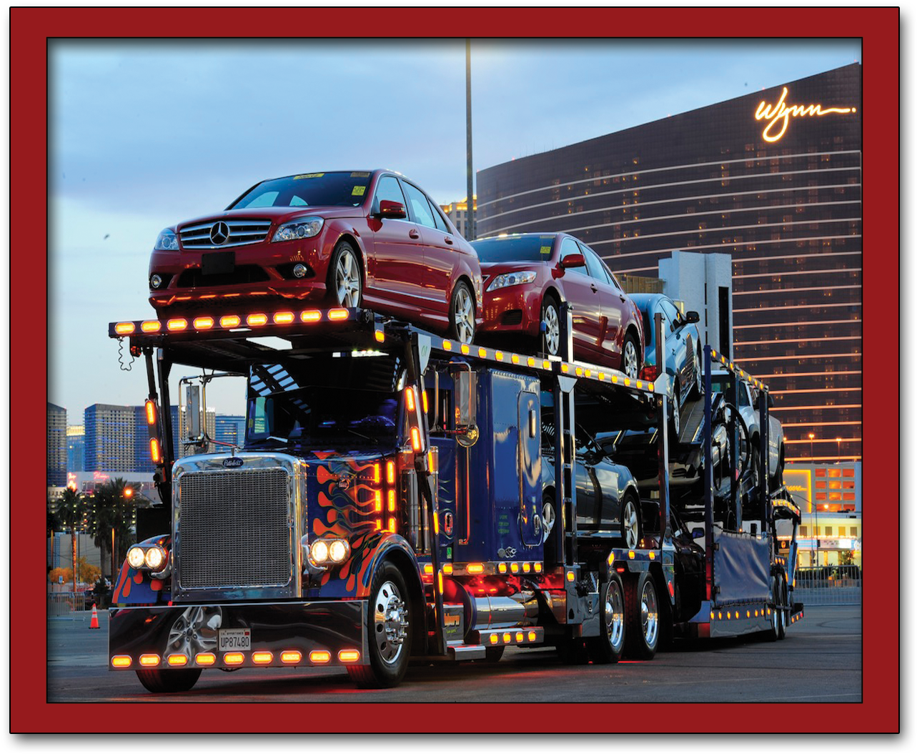 Illuminated Car Transporter Truck Evening