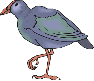 Illustrated Blue Bird Walking