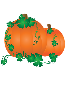 Illustrated Orange Pumpkinswith Vines