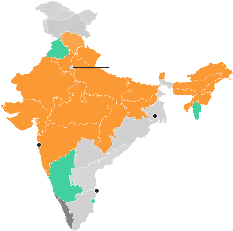 India Political Map Color Coded Regions