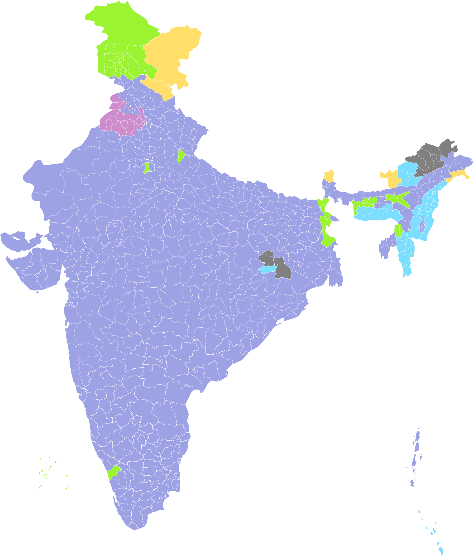 India Political Map Color Coded Regions