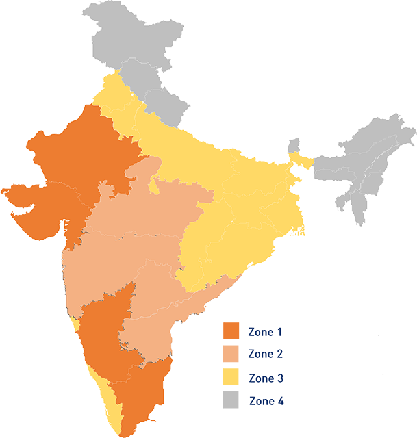 India_ Zonal_ Map_ Color_ Coded