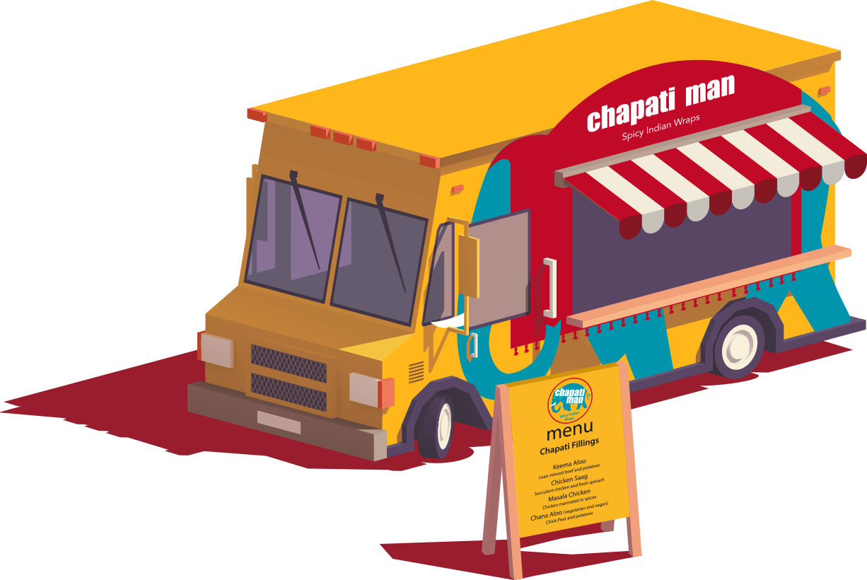 Indian Chapati Man Food Truck Illustration