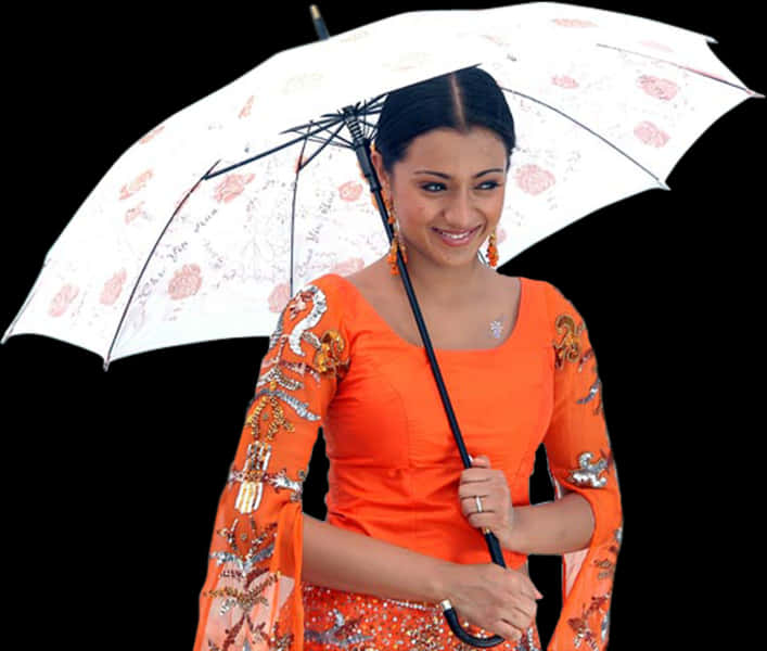 Indian Girlin Orange Dresswith Umbrella