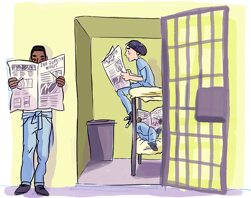 Inmates_ Reading_ Newspaper_in_ Cell_ Block