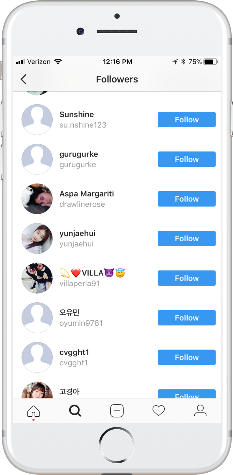 Instagram Followers List Screen