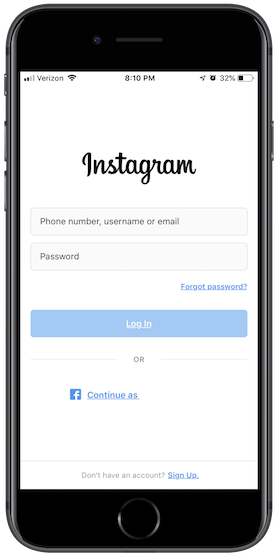 Instagram Login Screeni Phone