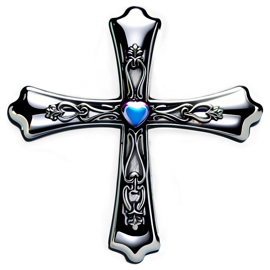 Intricate Chrome Heart Cross Decoration Png Oax