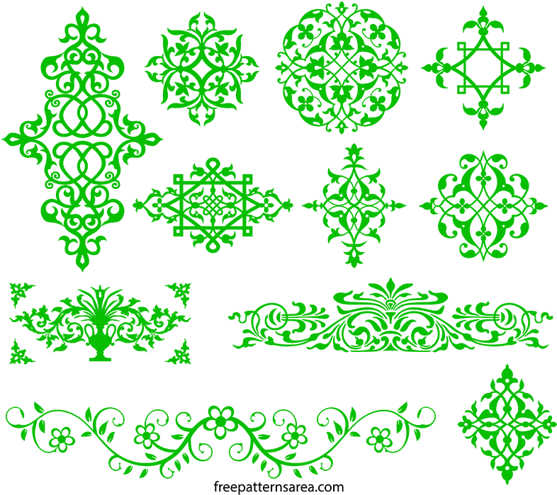 Intricate Green Ornament Vectors Collection