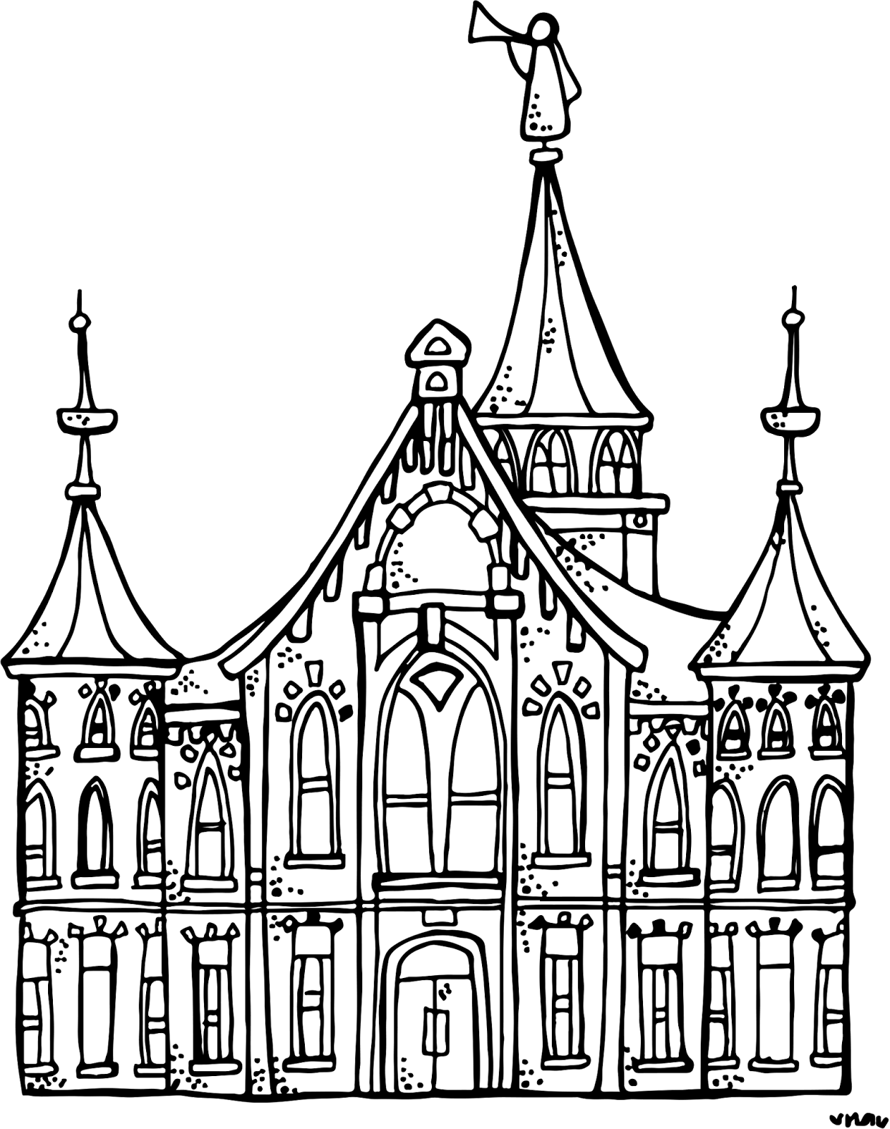 Intricate Line Art Temple Illustration