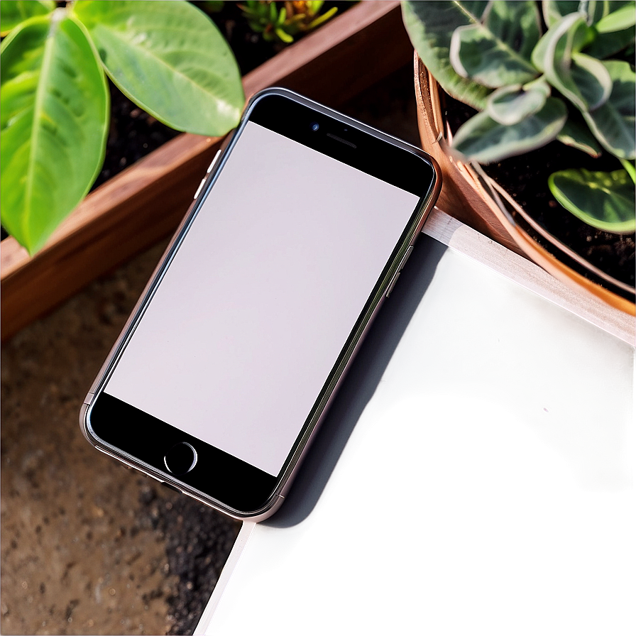 Iphone Mockup With Plants Png Djn94