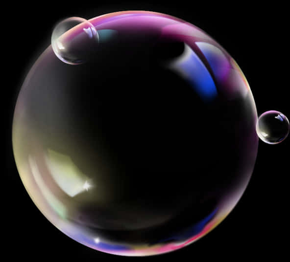 Iridescent Soap Bubbles Against Black Background