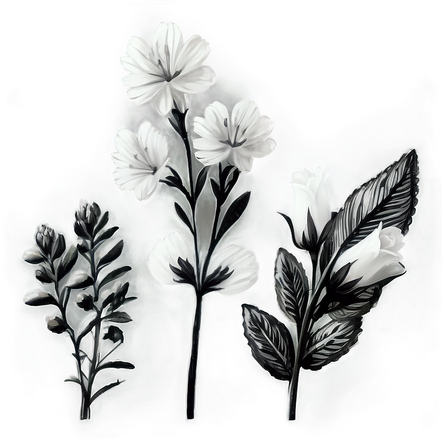 Isolated Black And White Flowers Png 80