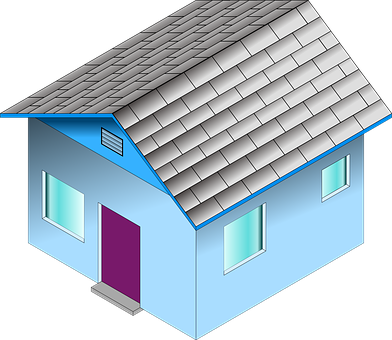 Isometric Blue House Illustration