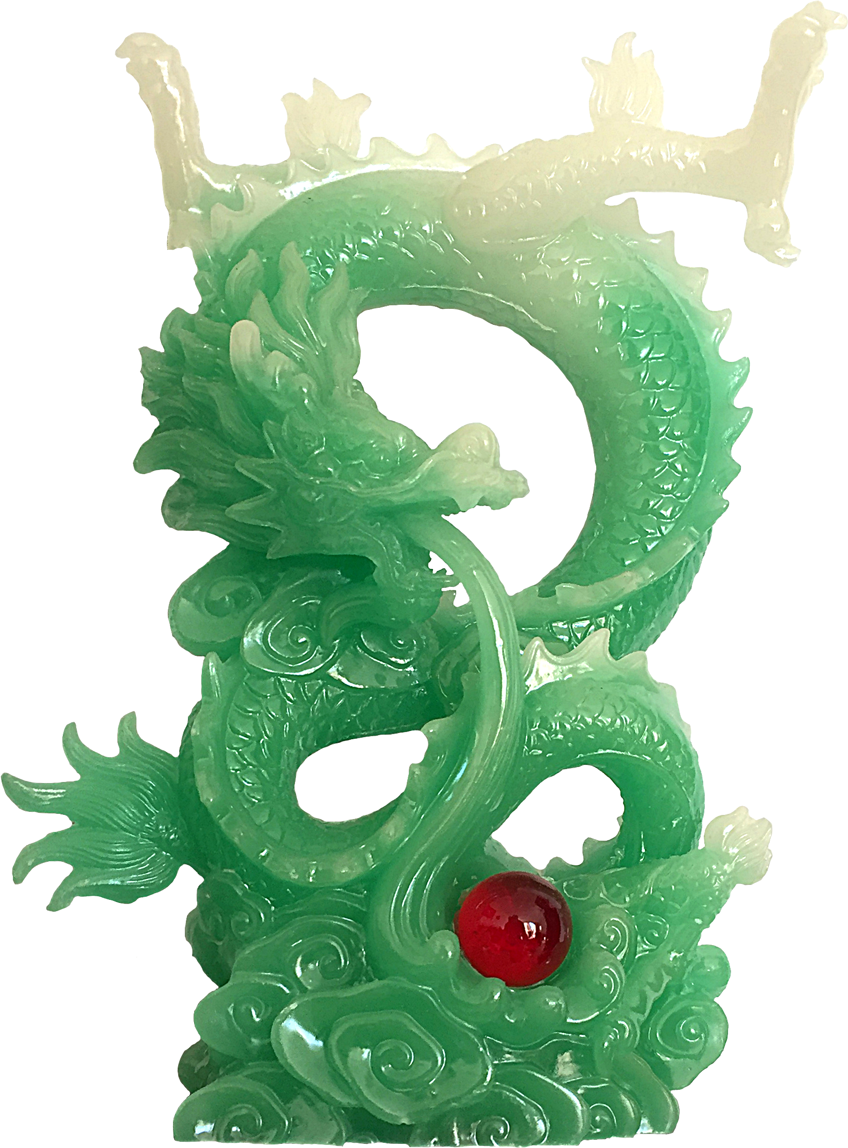 Jade Dragon Sculpturewith Red Stone