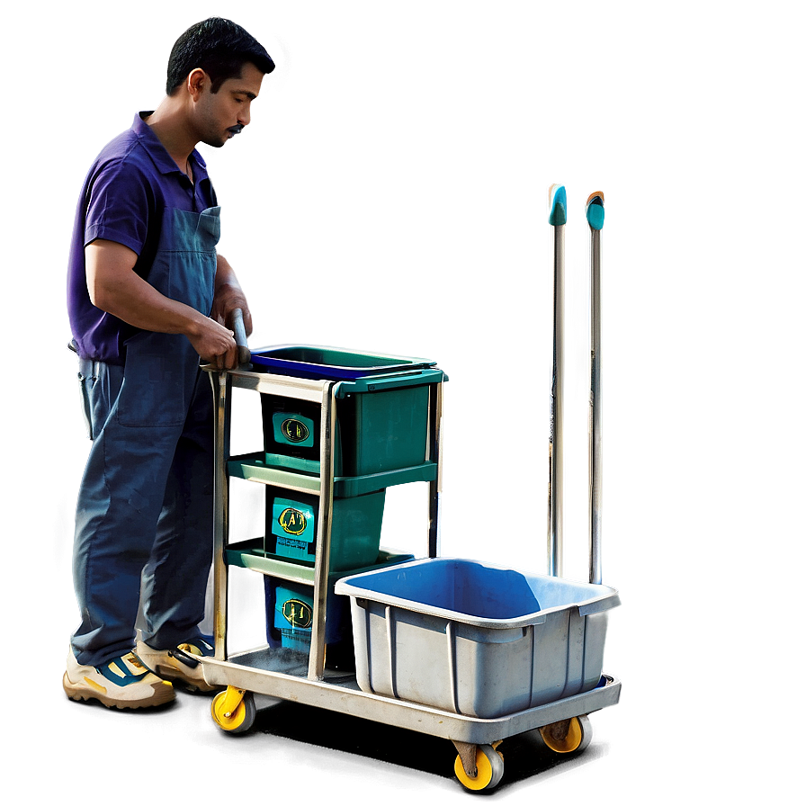 Janitor With Cleaning Cart Png Dfk15