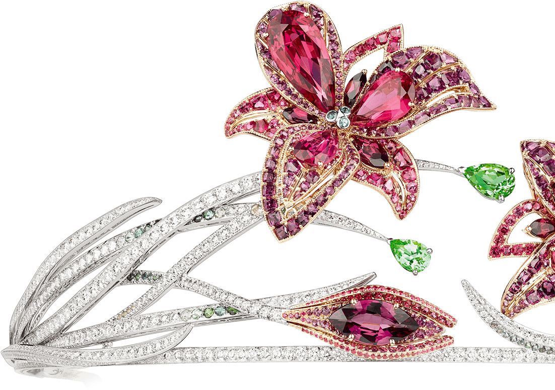 Jeweled Flower Brooch Pink Green Crystals