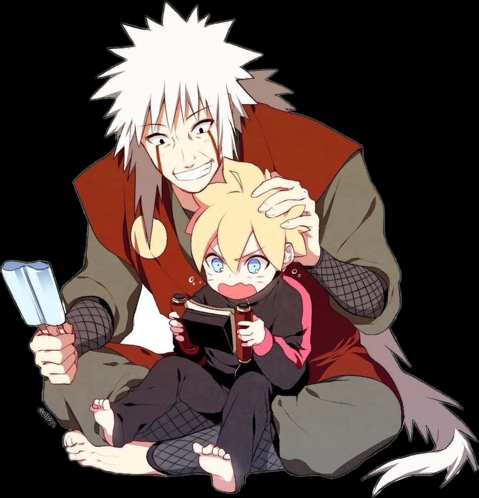 Jiraiyaand Young Naruto Reading Together