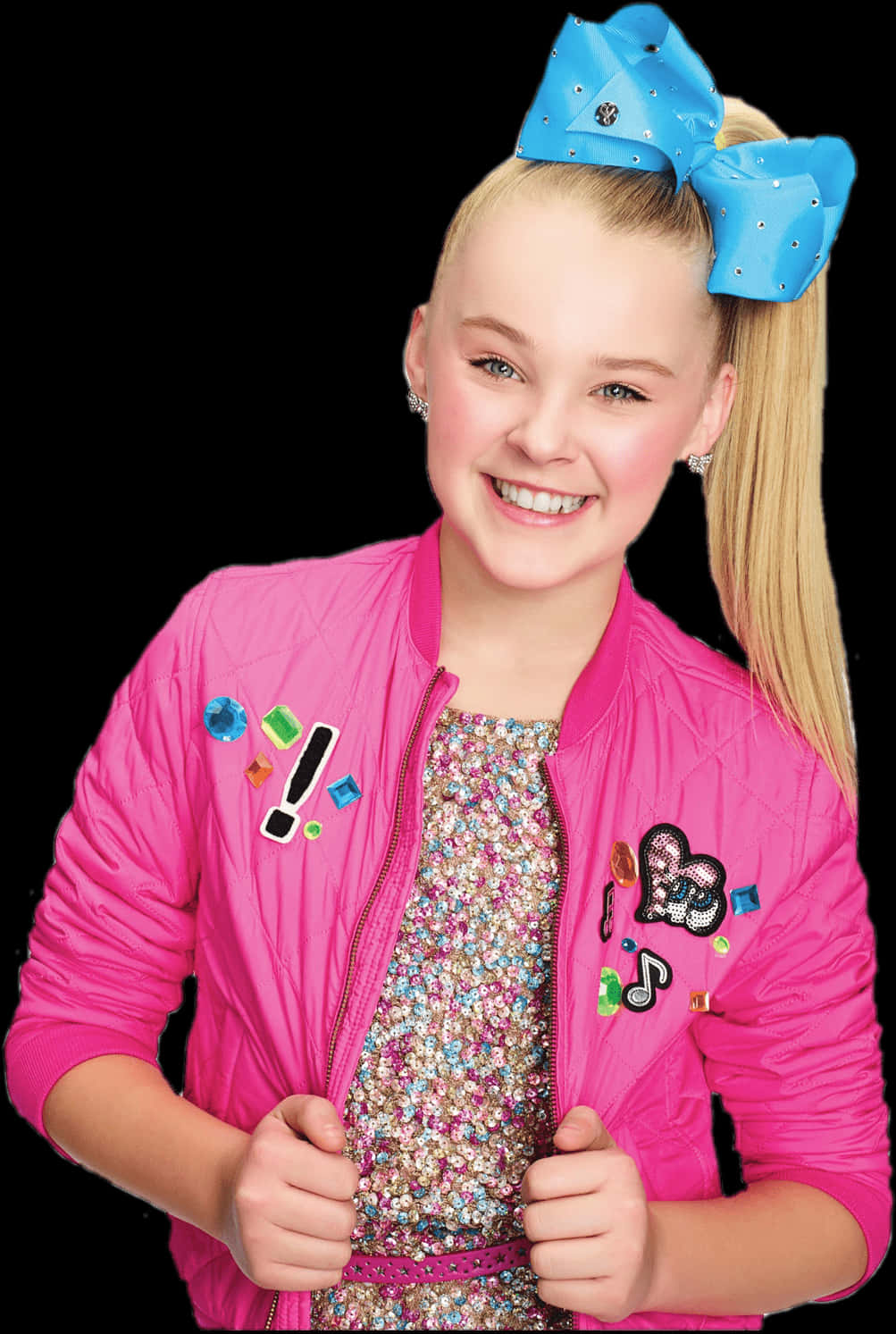 Jojo Siwa Smilingin Pink Jacketand Blue Bow