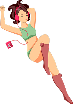 Joyful Music Listening Cartoon Girl