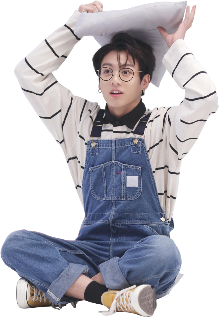 Jungkookin Striped Shirtand Denim Overalls