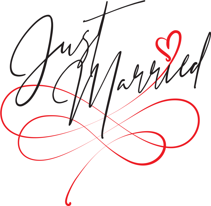 Just Married Calligraphy Heart Swirl