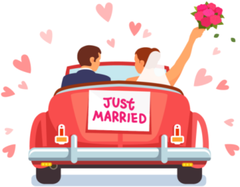 Just Married Couplein Car Celebration