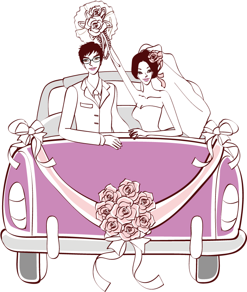 Just Married Couplein Car Clipart