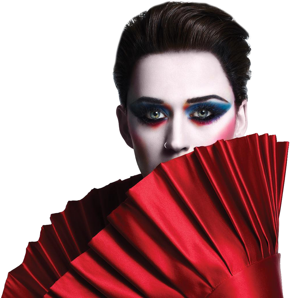 Katy Perry Bold Makeupand Red Fan