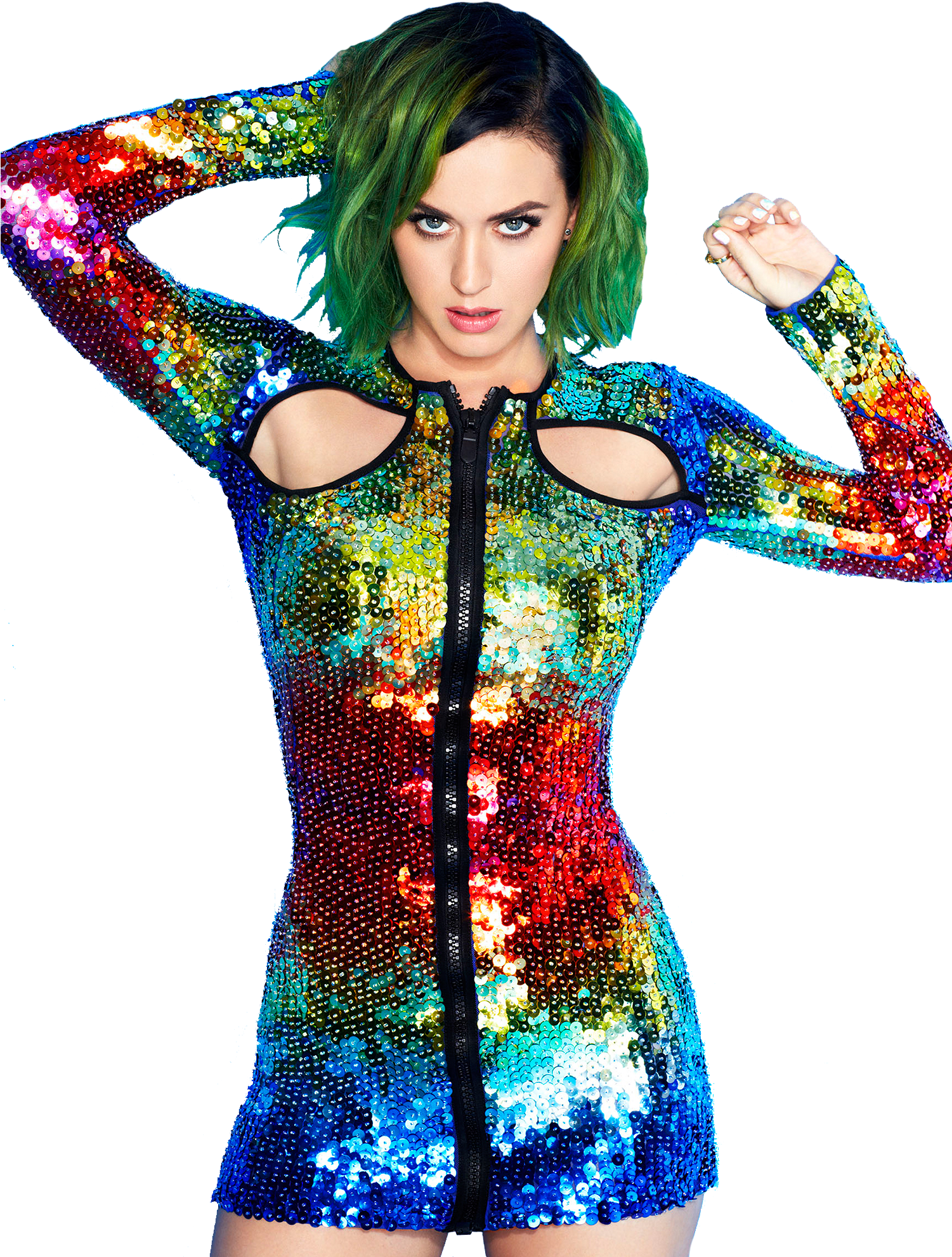 Katy Perry Green Hair Sequin Dress