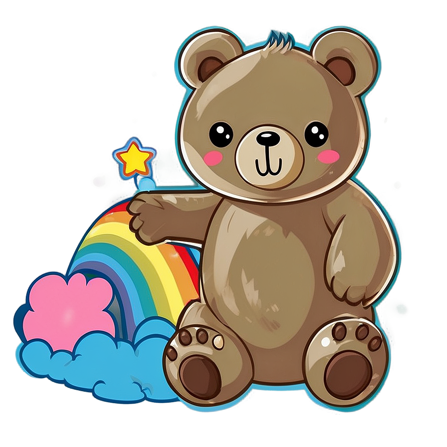 Kawaii Bear And Rainbow Png 06292024