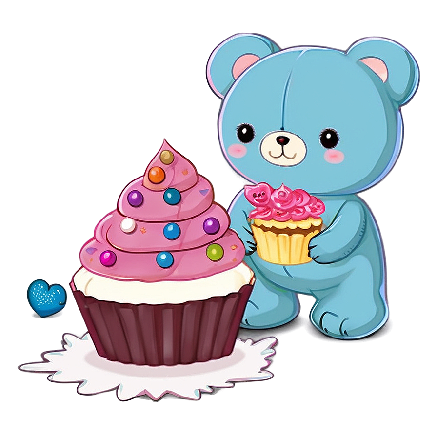 Kawaii Bear With Cupcake Png Hir