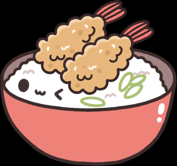 Kawaii Tempura Rice Bowl Cartoon