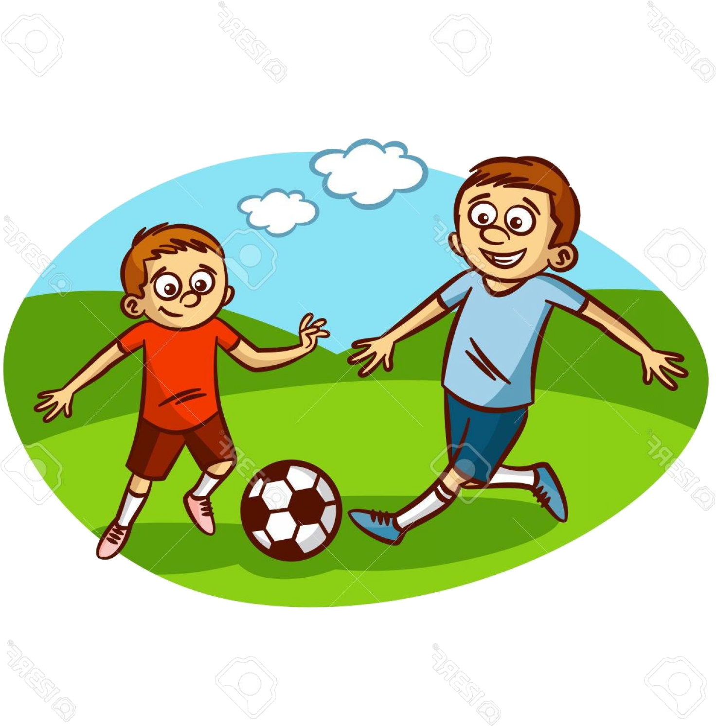 Kids Playing Football Cartoon Clipart