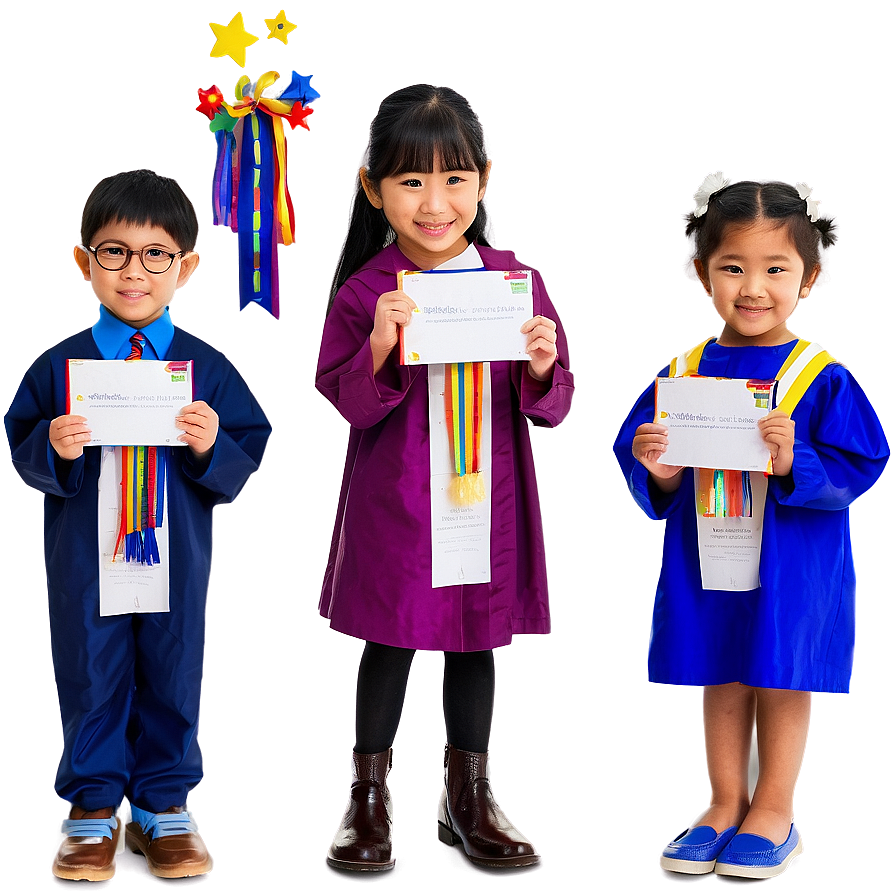 Kindergarten Graduates Holding Certificates Png 06282024