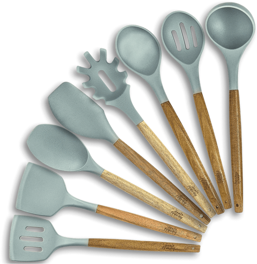 Kitchen Utensil Set Silicone Wooden Handles