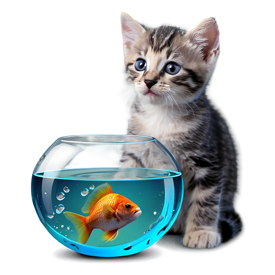 Kitten And Fishbowl Png Vym