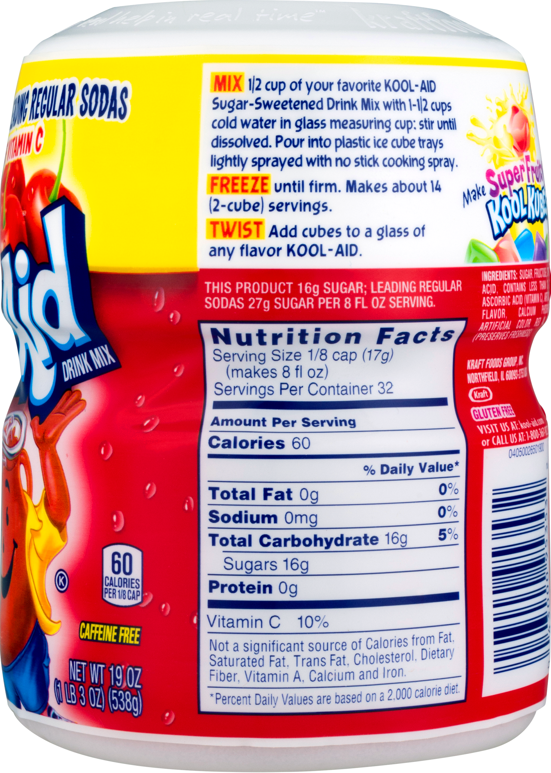 Kool Aid Container Nutrition Label