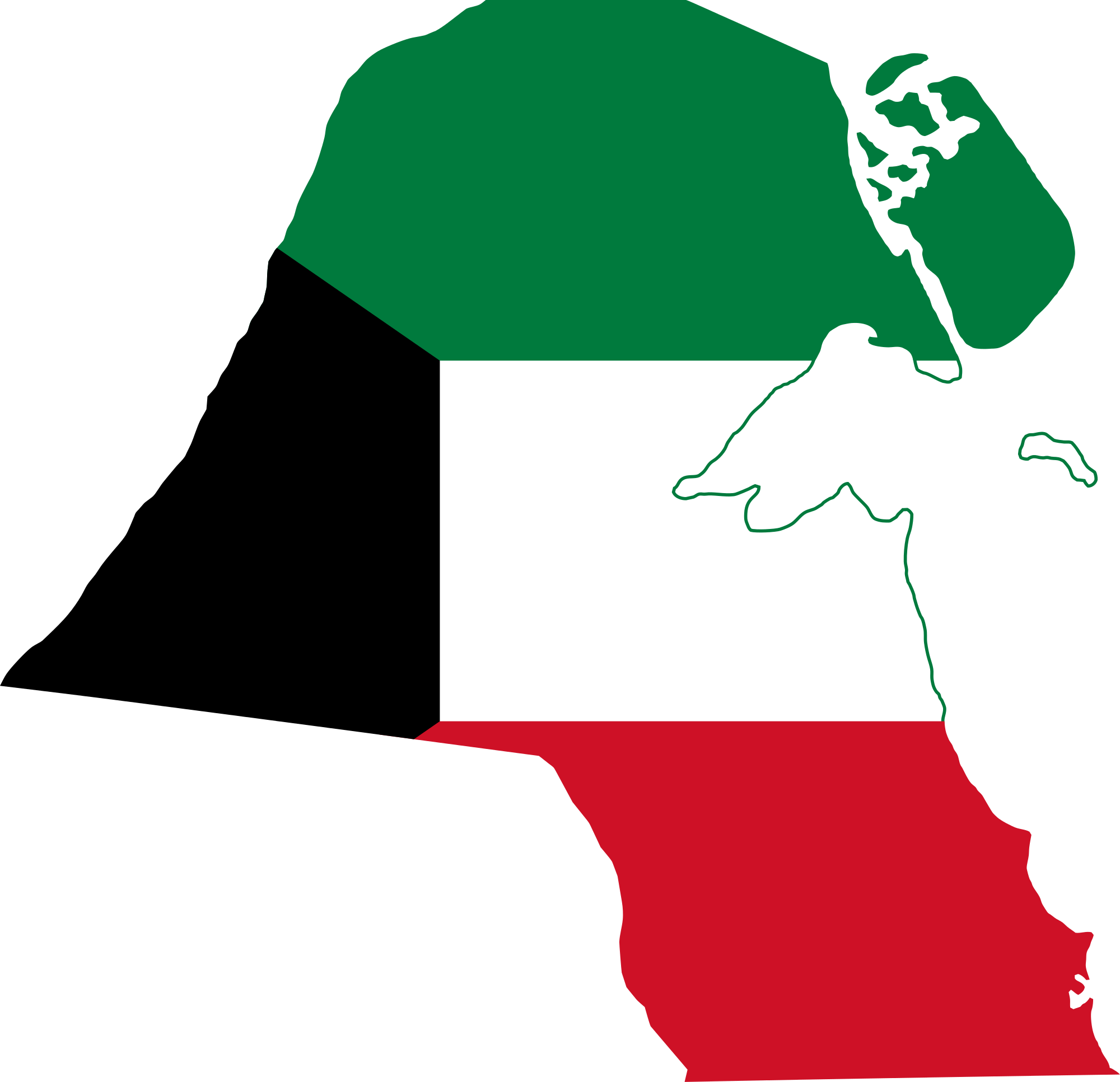 Kuwait Map Outlinedwith Flag Colors