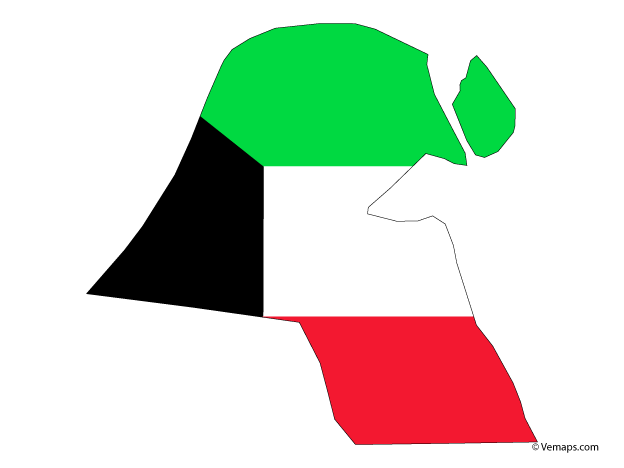 Kuwait Map Outlinewith Flag